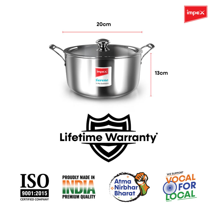 IMPEX SS TRIPLY SAUCE PAN 20CM WITH LID SERENE (TSP20)