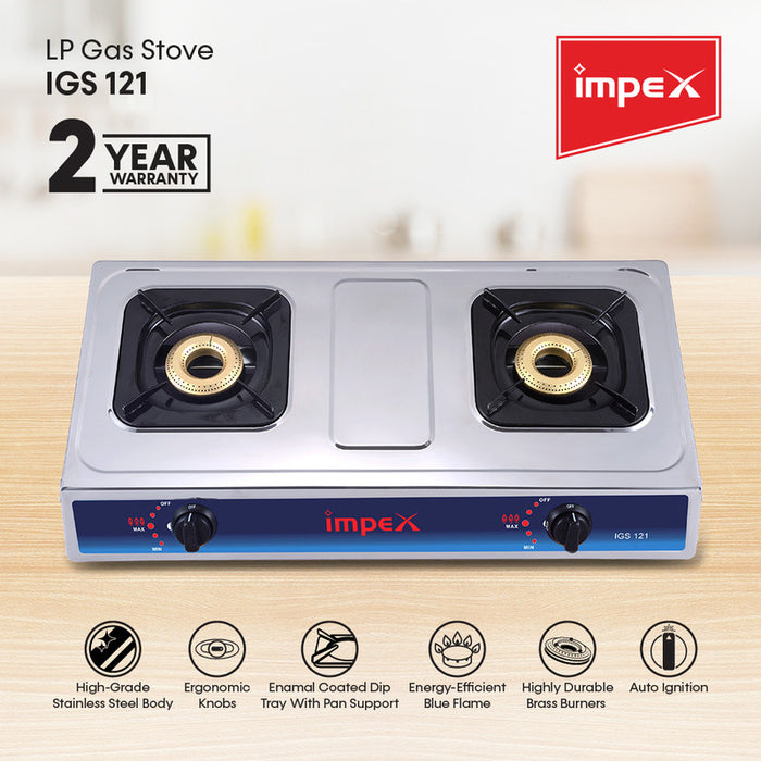 IMPEX IGS 121 2 Burner LP Gas Stove Stainless Steel Heavy