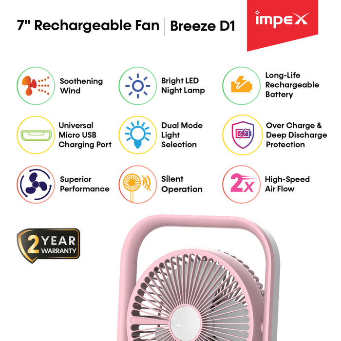 IMPEX Breeze D1 7" Rechargeable Fan