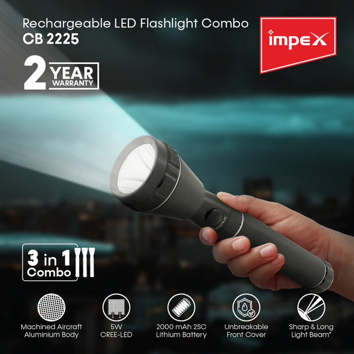 IMPEX CB 2225 Rechargeable LED Flashlight 3 Pcs Combo
