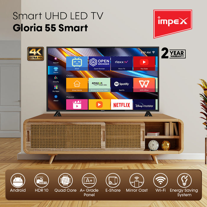 IMPEX 55" UHD 4K Smart LED TV (GLORIA 55 UHD 4 K SMART)- DVBT2