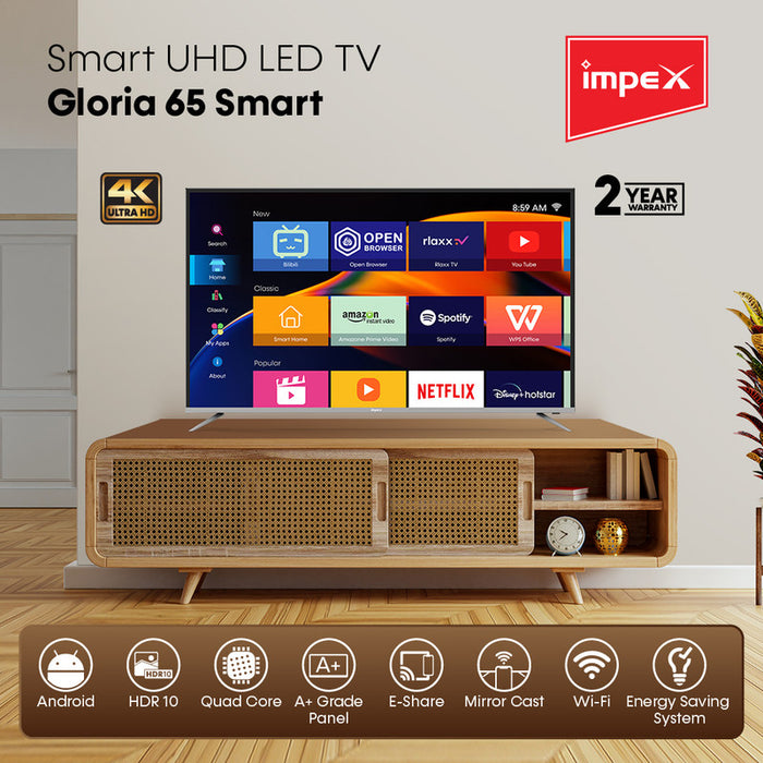 IMPEX 65" UHD 4K Smart LED TV (GLORIA 65 UHD 4 K SMART)- DVBT2
