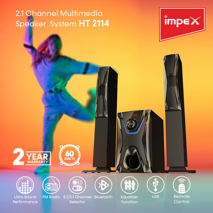 IMPEX HT 2114 , 2.1 Channel Multimedia Speaker System 