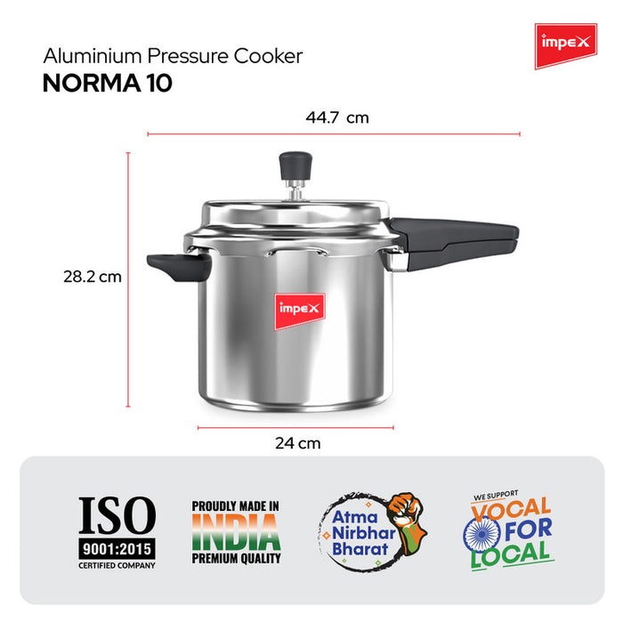 Impex 10Litres Induction Base Outer Lid Aluminium Pressure Cooker