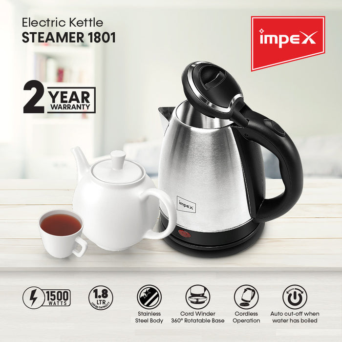 Impex Stainless Steel Electric Kettle 1.8 Ltr (Steamer 1801)
