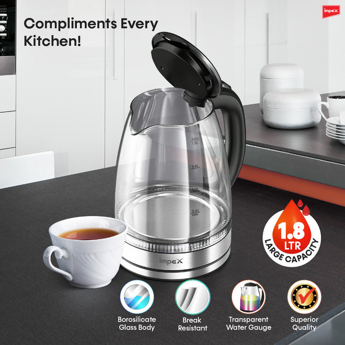 IMPEX 1.8 LTR ELECTRIC GLASS KETTLE (STEAMER 1802)